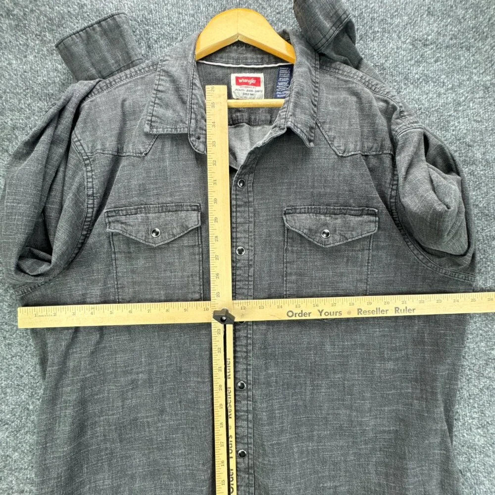 Wrangler Pearl Snap Denim Shirt Mens 2XL Gray Western Cowboy Rodeo Workwear - Picture 10 of 14
